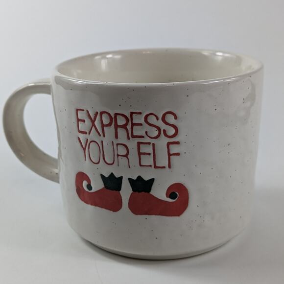 Crate & Barrel Express Your Elf Stoneware Coffee Mug 14oz Holiday Christmas Cup - Picture 9 of 10